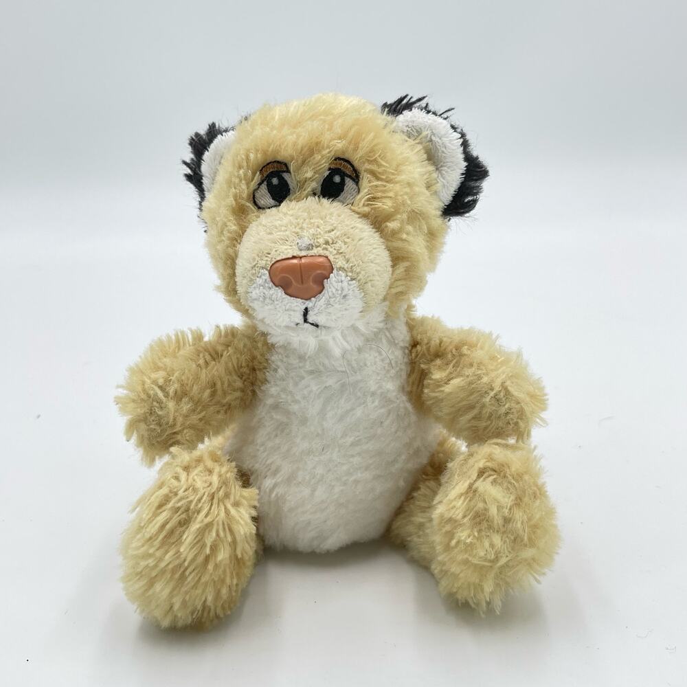 Small 5" Lion Cat Plush Tan with Black Tail Ears Plastic Pink Nose Sitting